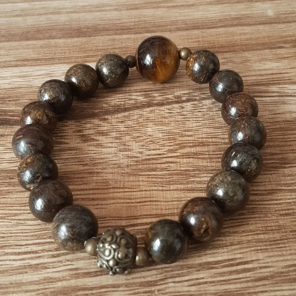 Bronzite & Tiger Eye Beaded Stretch Bracelet